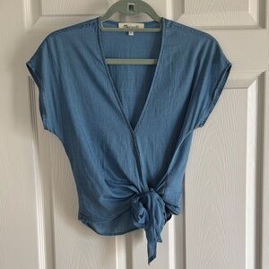 Madewell Chambray Tie-Front Blouse XXS